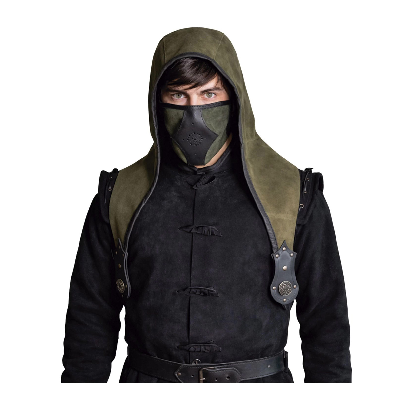 Akku splitleather hood and mask- Green