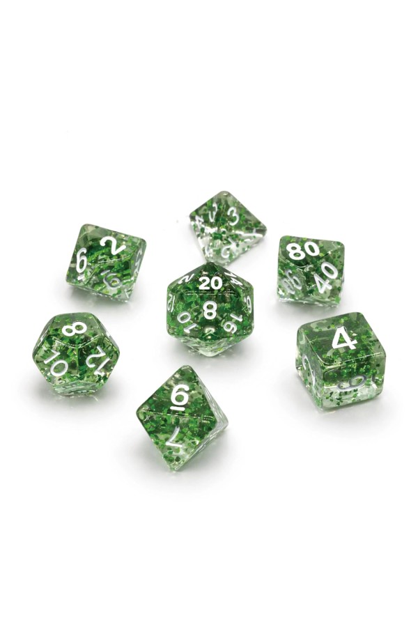 Set de dés Glitter transparent - Vert