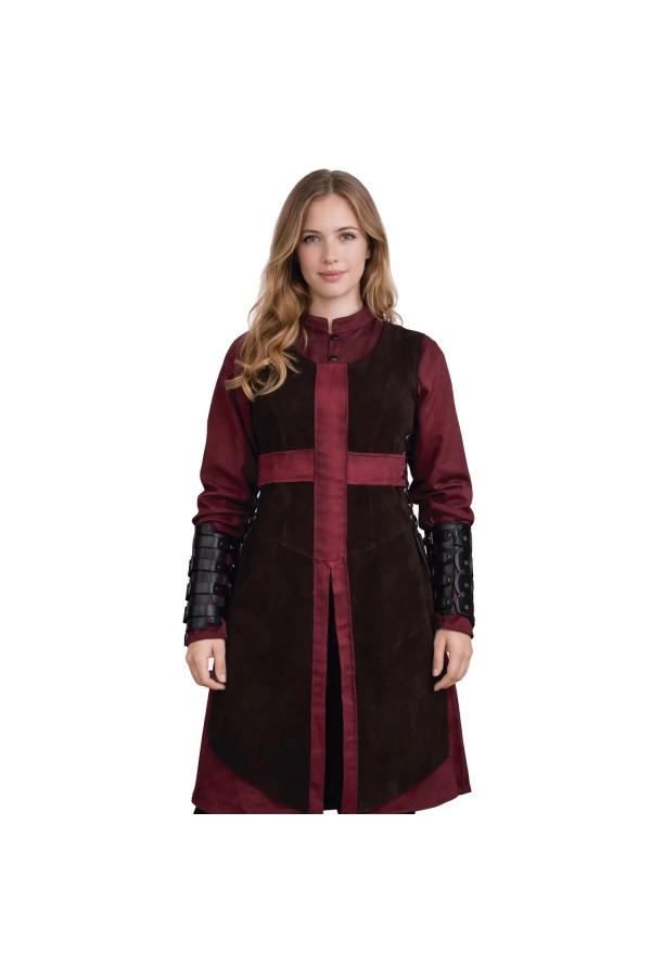 Tabard rycerski krzyżowca, damski - brązowy/czerwony