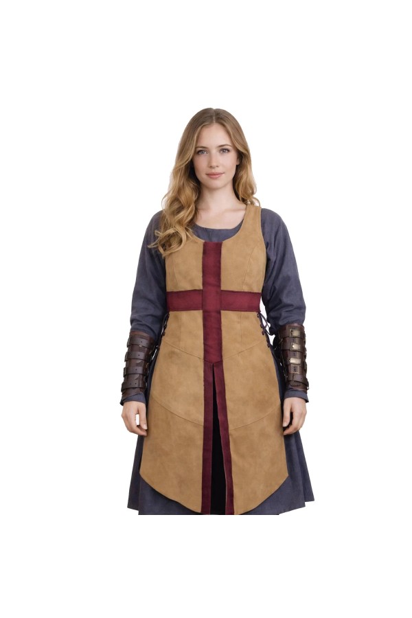 Crussader Knight Tabard, Frau - hellbraun / rot