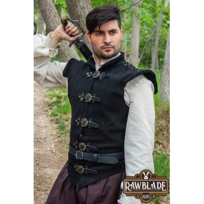 Diego Splitleather Jerkin - Schwarz