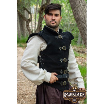Diego Splitleather Jerkin - Schwarz