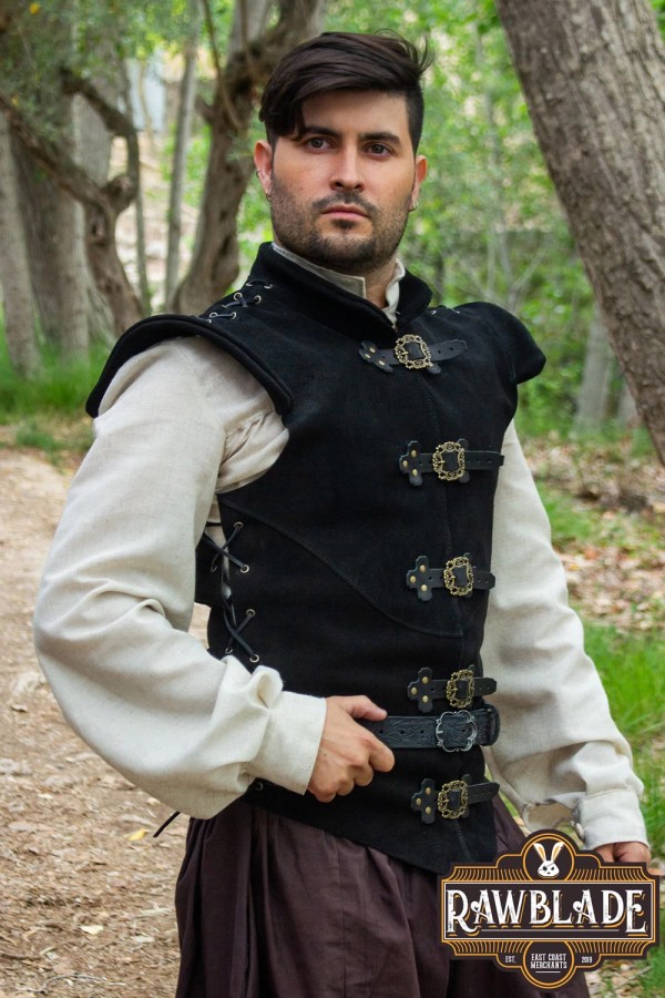 Diego Splitleather Jerkin - Zwart