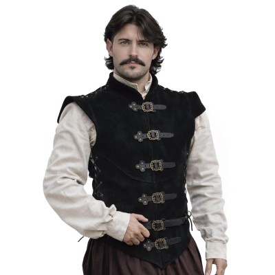 Chaleco Diego de cuero partido - Negro