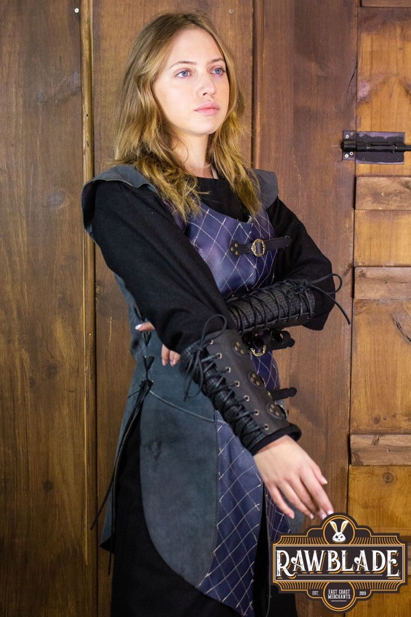 Długi skórzany bezrękawnik Highland - niebieski