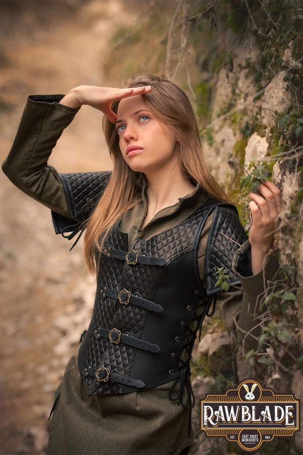 Lyanna Middeleeuwse Leren Jerkin - Zwart