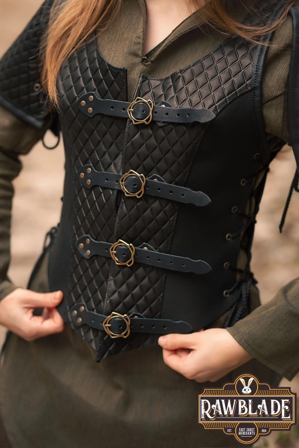 Lyanna Middeleeuwse Leren Jerkin - Zwart