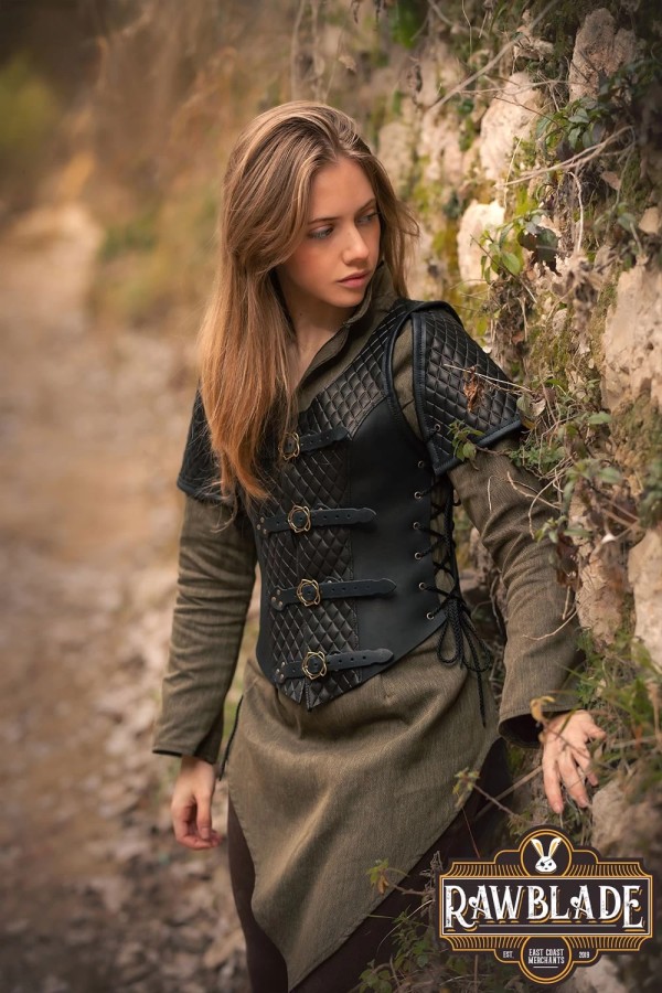 Lyanna Middeleeuwse Leren Jerkin - Zwart