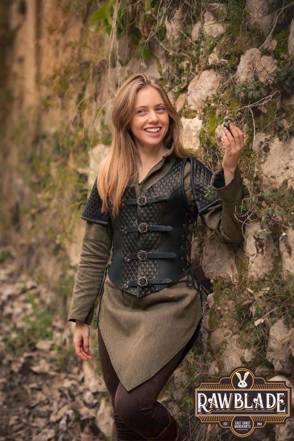 Lyanna mittelalterlich Lether Jerkin - Schwarz