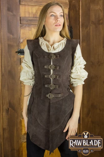 Julienne Leather  Jerkin Long - Brown