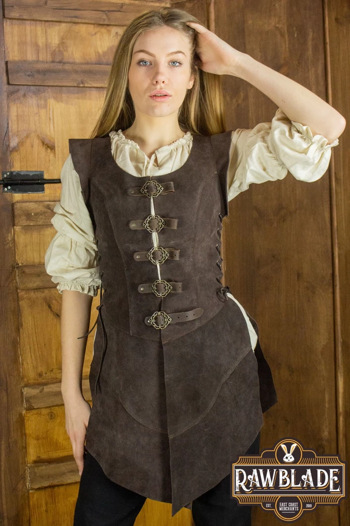 Julienne Leather  Jerkin Long - Brown