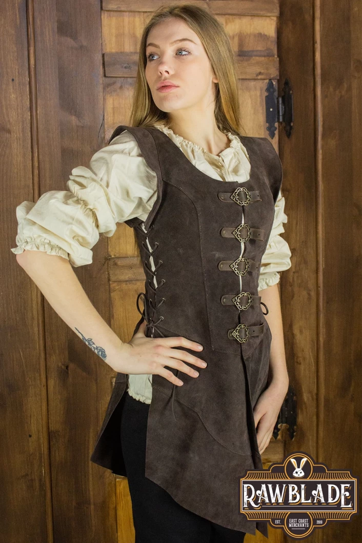 Julienne Leather  Jerkin Long - Brown