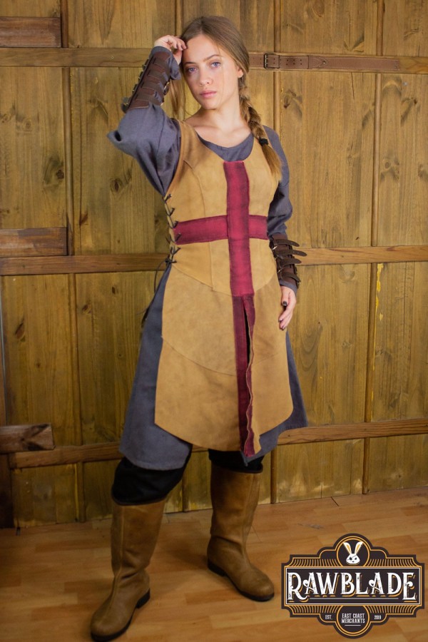 Crussader Knight Tabard, Femme - Brun clair / rouge