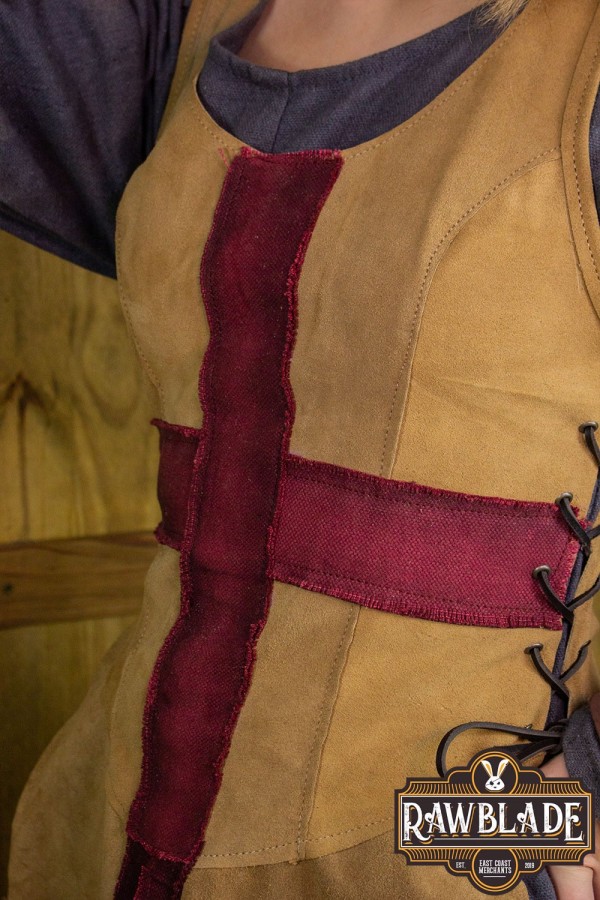 Tabard rycerski Crusader, damski - jasnobrązowy/czerwony