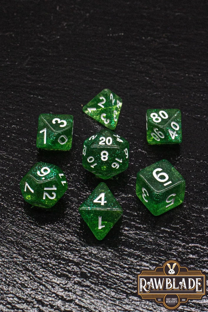 Glitter Dice Set - Green