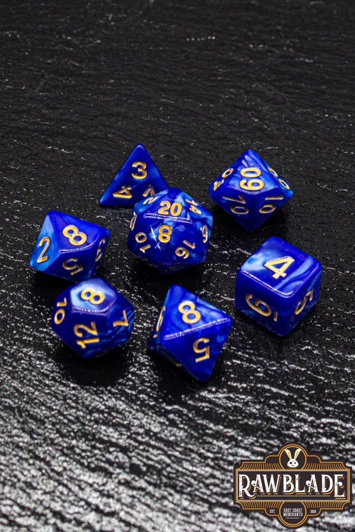Marble Dice Set - Blue/gold