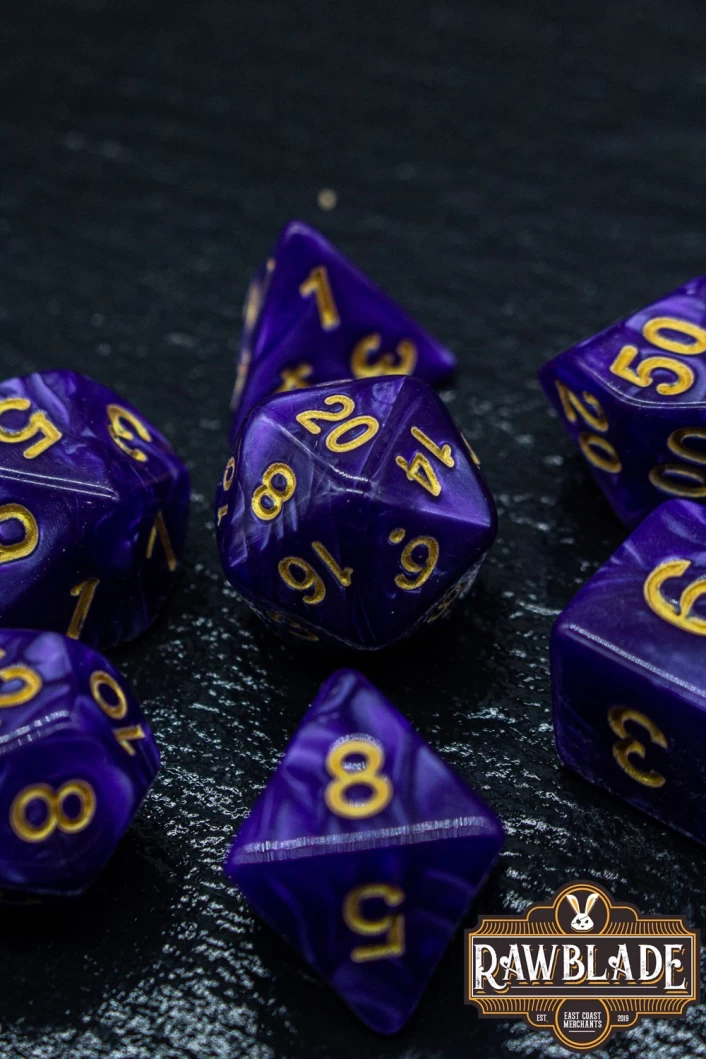 Marble Dice Set - Purple/gold
