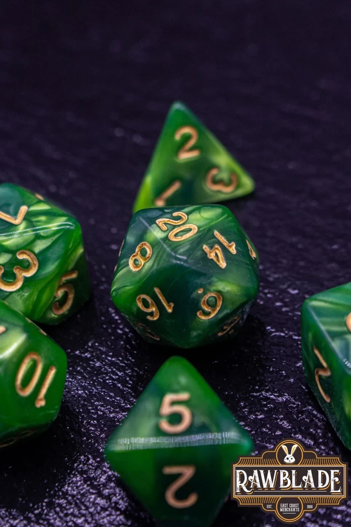 Marble Dice Set - Green/Gold