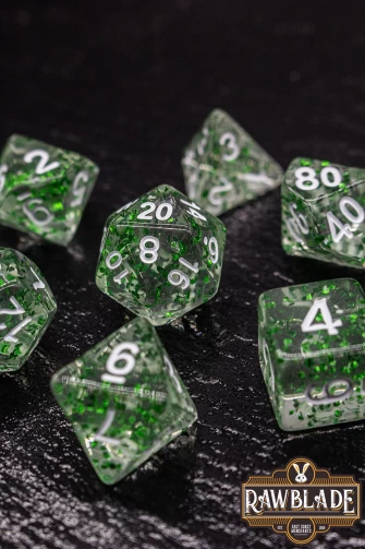 Transparent Glitter Dice Set- Green