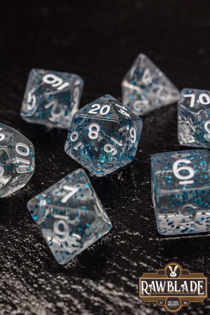 Transparent Glitter Dice Set - Blue