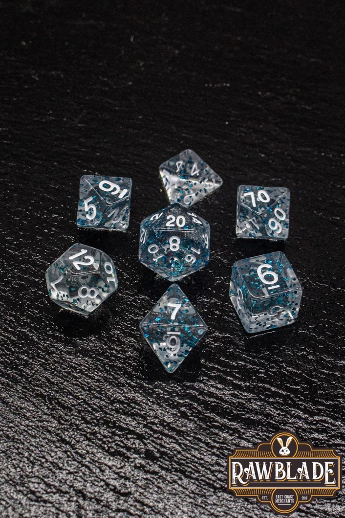 Transparent Glitter Dice Set - Blue