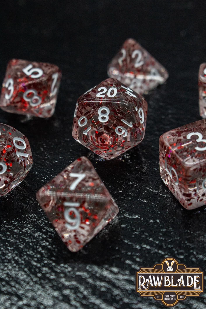 Transparent Glitter Dice Set - Red