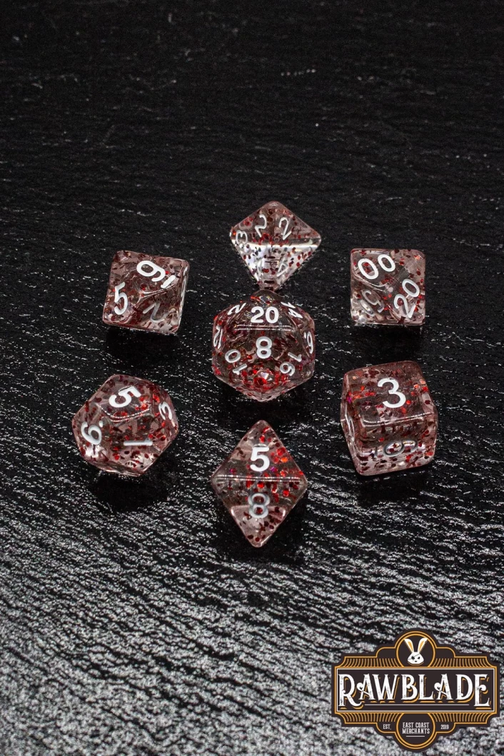 Transparent Glitter Dice Set - Red