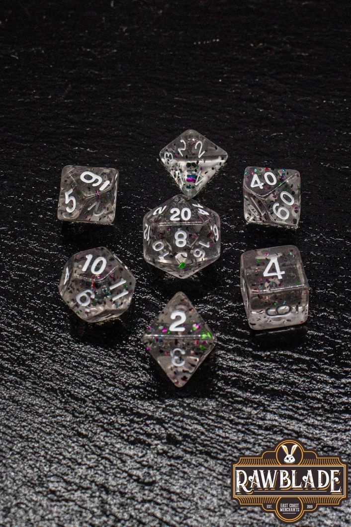 Transparent Glitter Dice Set - Rainbow