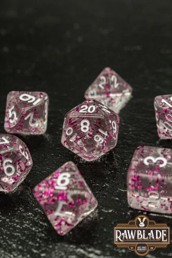 Transparent Glitter Dice Set - Pink