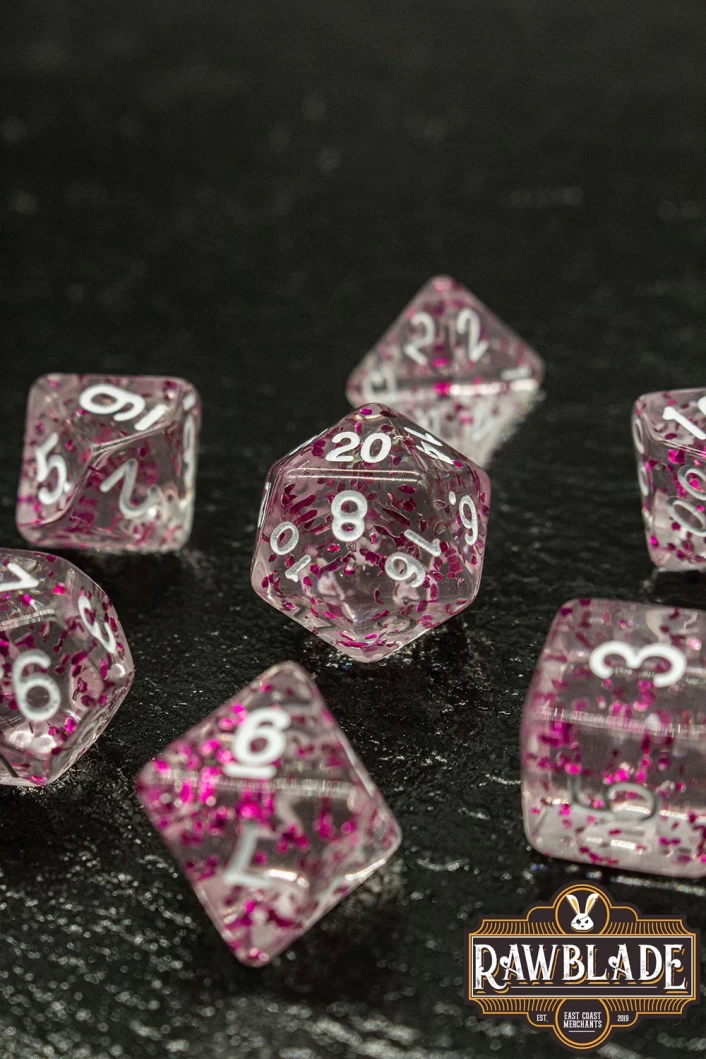 Transparent Glitter Dice Set - Pink