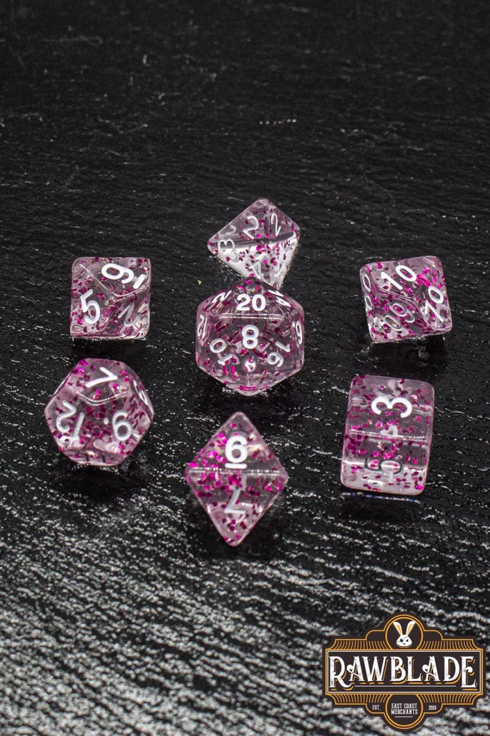Transparent Glitter Dice Set - Pink