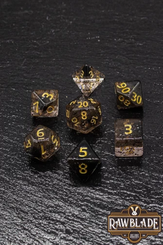 Transparent Glitter Dice Set - Black/Gold