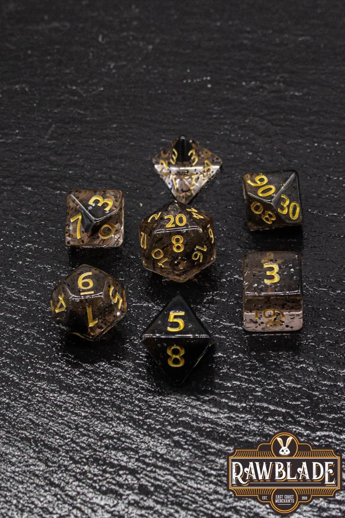 Transparent Glitter Dice Set - Black/Gold