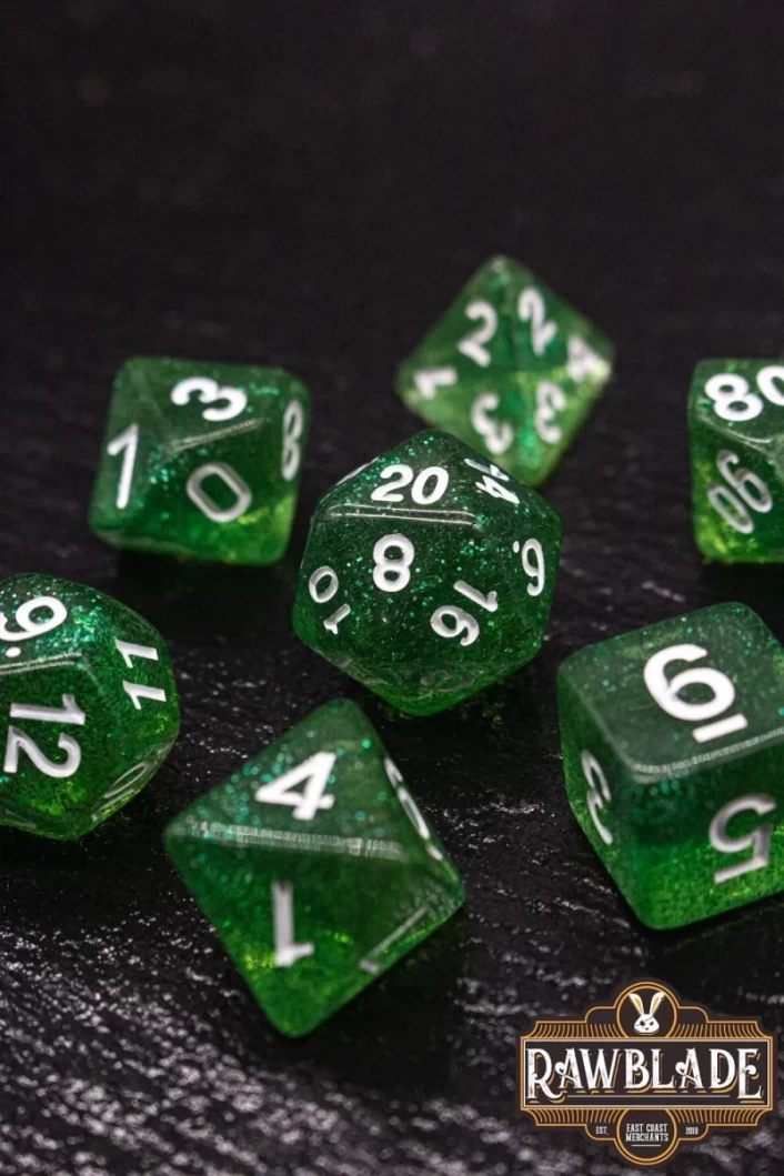 Transparent Glitter Dice Set- Green