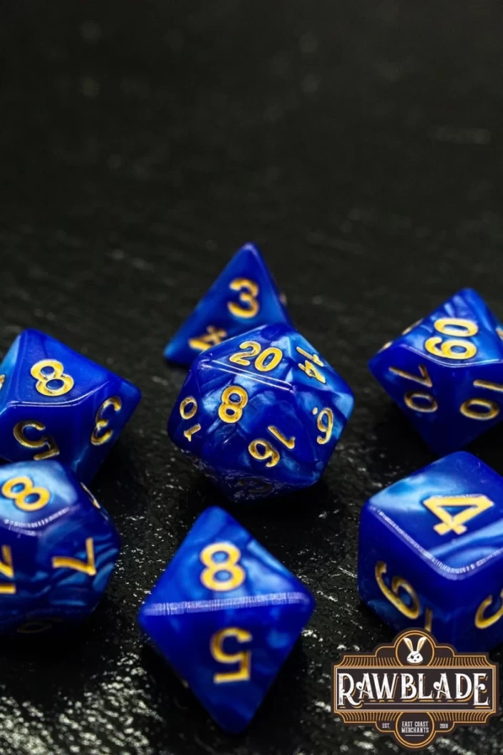 Marble Dice Set - Blue/gold