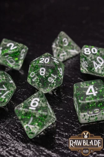 Transparent Glitter Dice Set- Green