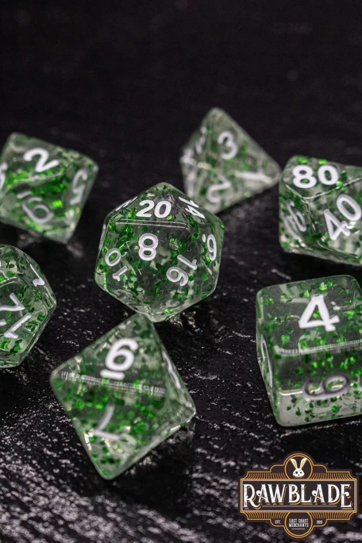 Transparent Glitter Dice Set- Green