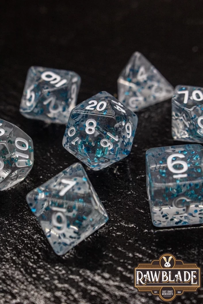 Transparent Glitter Dice Set - Blue