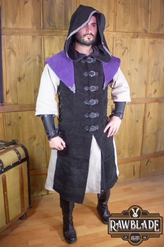Karanthir Leather Jerkin - Black/Purple