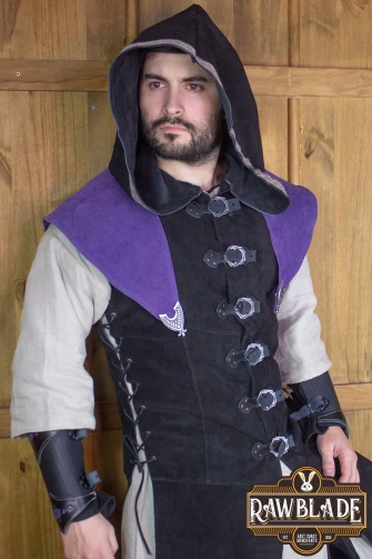 Karanthir Leather Jerkin - Black/Purple