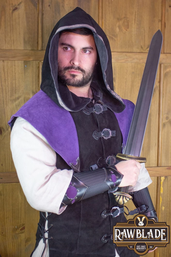 Karanthir Leather Jerkin - Black/Purple