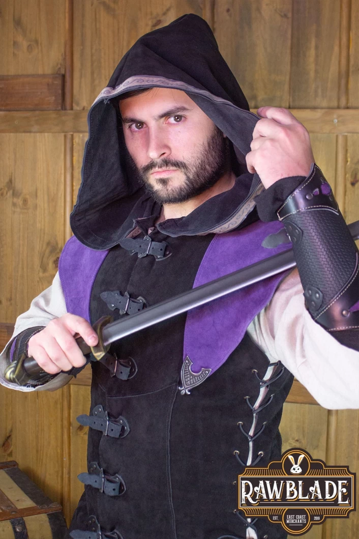 Karanthir Leather Jerkin - Black/Purple