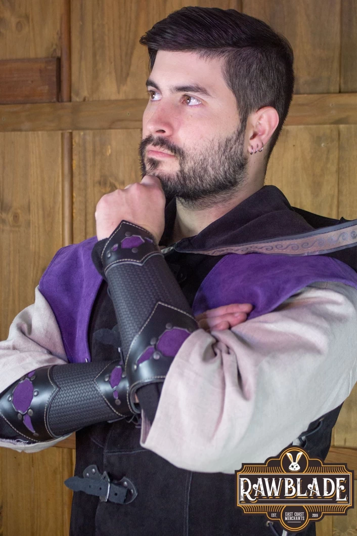 Karanthir Leather Jerkin - Black/Purple