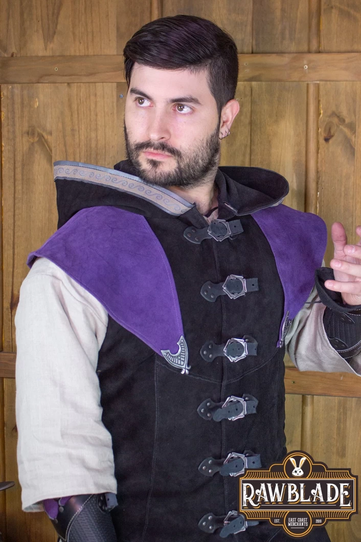 Karanthir Leather Jerkin - Black/Purple