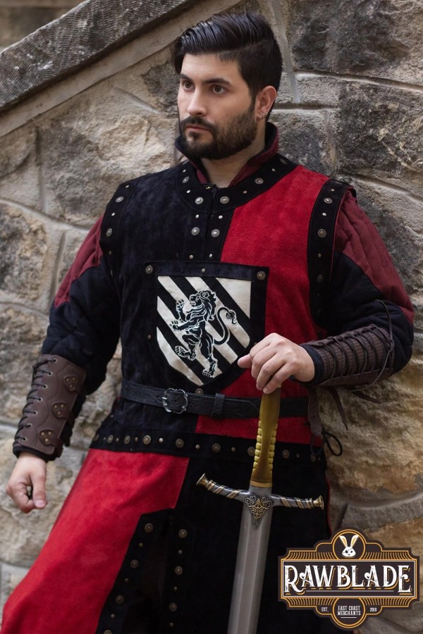 Skórzany tabard Mordred - czarny/czerwony