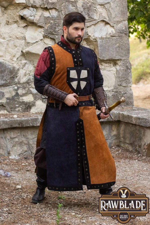 Skórzany tabard Mordred - brązowy/niebieski