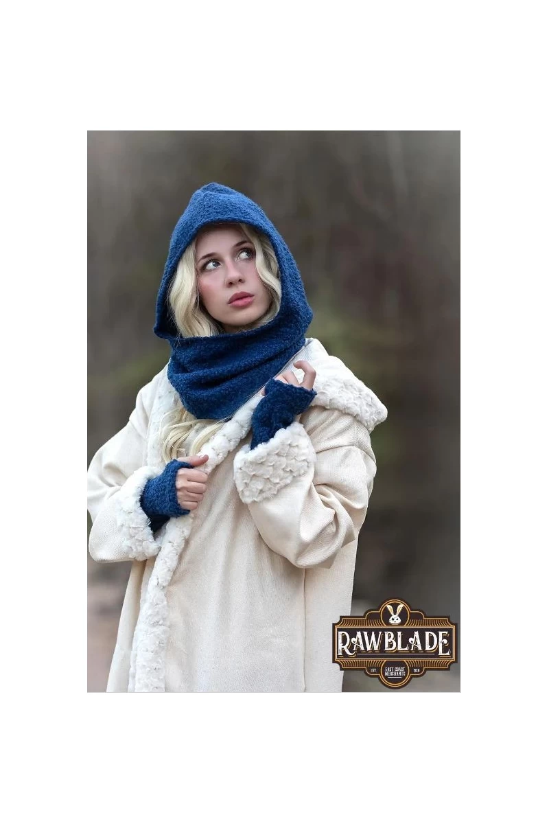 Blue Medieval Hood & Mittens Set