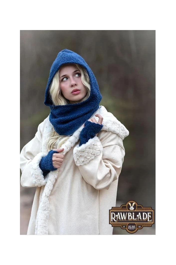 Blue Medieval Hood & Mittens Set