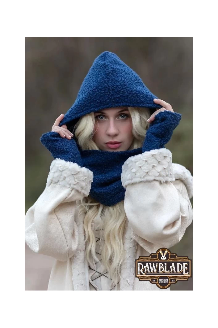 Blue Medieval Hood & Mittens Set