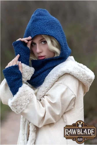 Blue Medieval Hood & Mittens Set